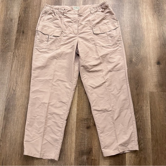 LL Bean Pants Womens Beige Khaki Cargo Nylon Outdoor Hiking Camping Fishing - Picture 2 of 12